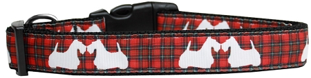 Red Plaid Scottie Pups Nylon Dog Collar XS